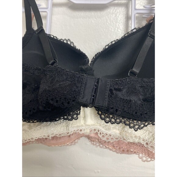 Rene Rofe Extrem Push Up Bra 3 Pack Size 36C Lace Floral Pink Beige Black - Picture 7 of 11